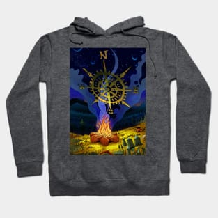 Campfire and night sky with compass Hoodie